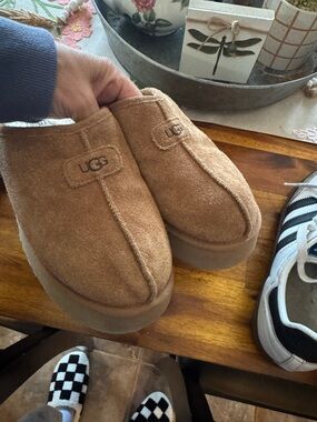 UGG Chestnut Suede Slip-On Platform Clogs